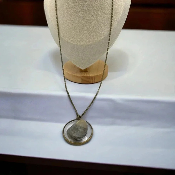 Seashells by the Seashore Clam Shell Resin Statement Necklace Bronze Chain 22" - Picture 3 of 6